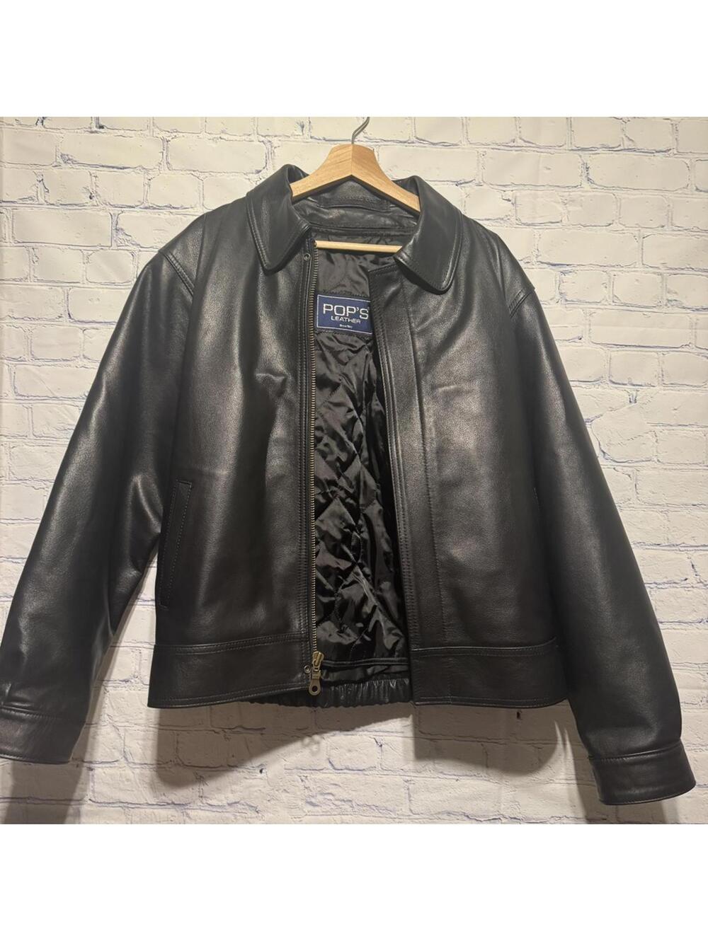 Men's Black Leather Jacket by Pop's Leather - Removable Liner & Gun Pockets